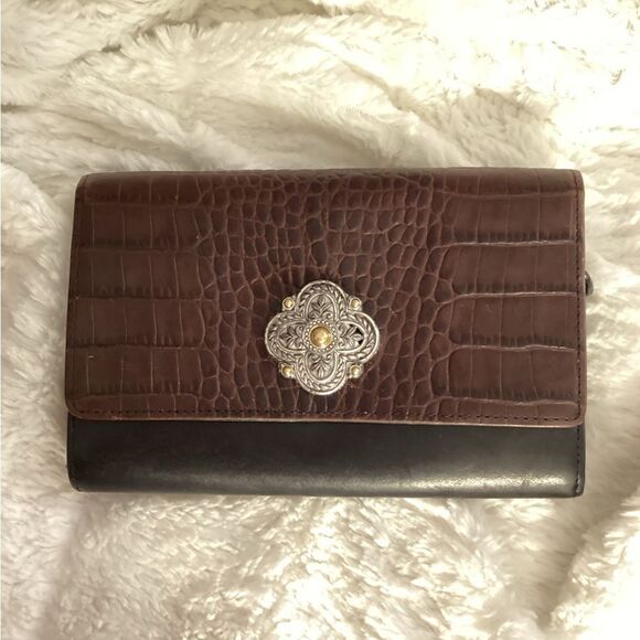 Brighton Soft Black & Brown Leather Wallet with Crocodile Texture - Picture 1 of 8